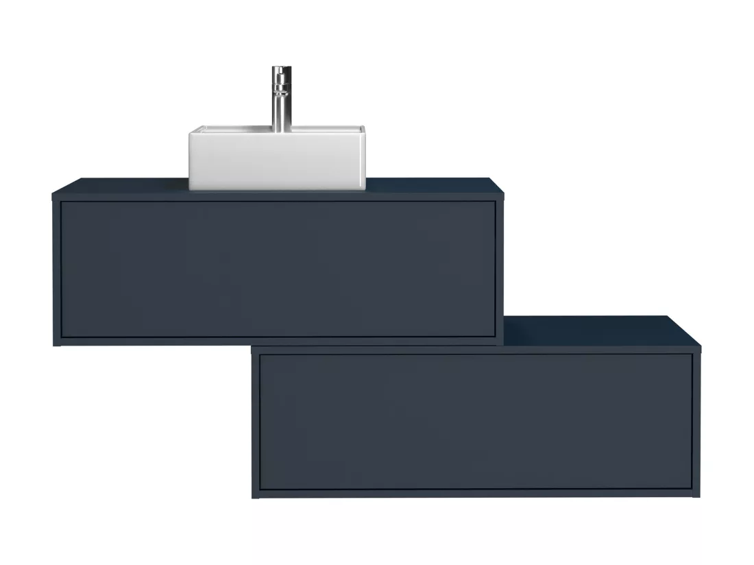 Meuble de salle de bain suspendu bleu nuit avec simple vasque carrée et deux tiroirs - 94 cm - TEANA II