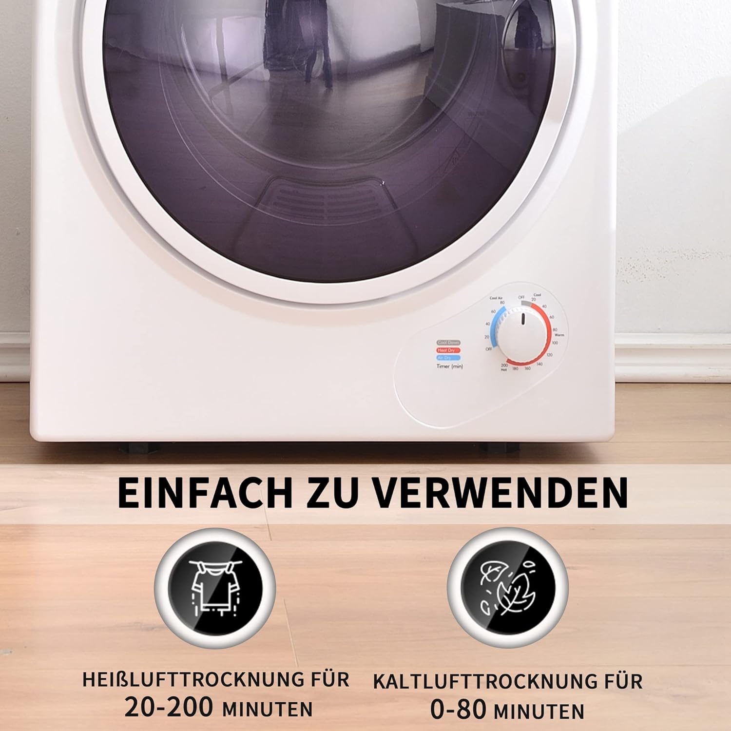 Merax Klein Wäschetrockner, Wandmontierbar Ablufttrockner, Ablufttrockner Wäschetrockner Trommelwaschtrockner, 200-Minuten-Timer|Doppelfilter|850w|2,5 kg, Weiß, 50x42x59cm