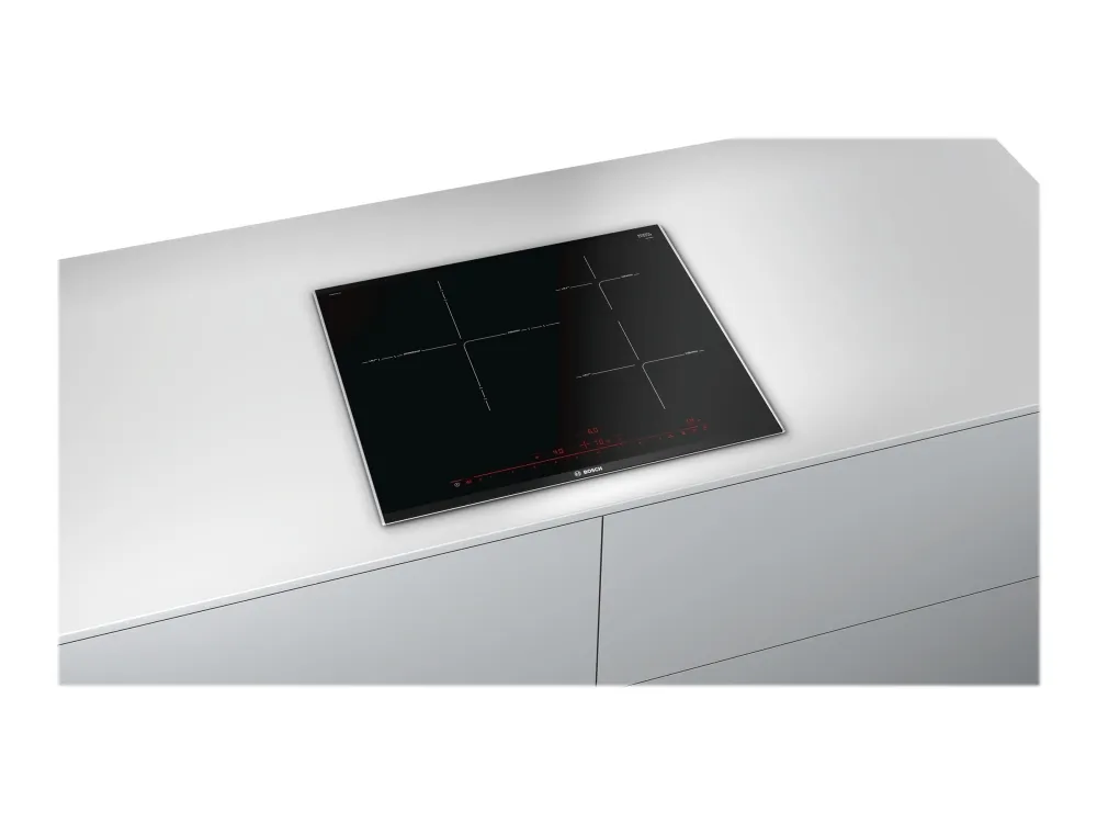 Bosch Serie | 8 PID675DC1E - Induktions kogeplade - 3 plader - Niche - bredde: 56 cm - dybde: 49 cm - med kantet front og ryg-pynt, aluminiumssidepynt - sort