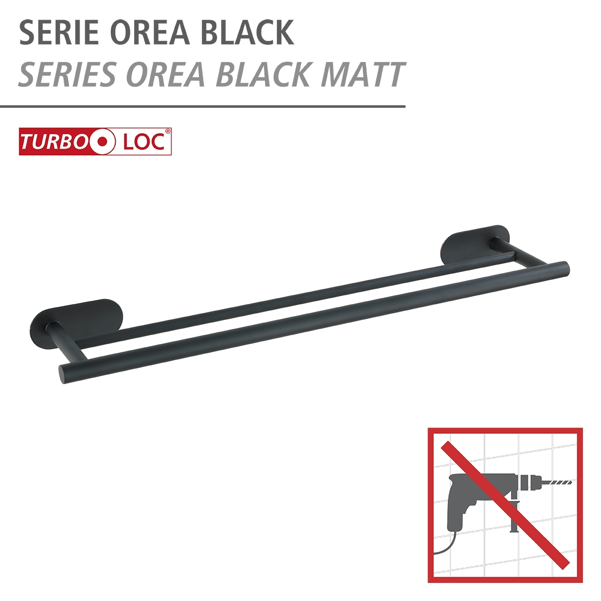 Wenko Orea turbo-loc handdoekhouder duo RVS zwart mat