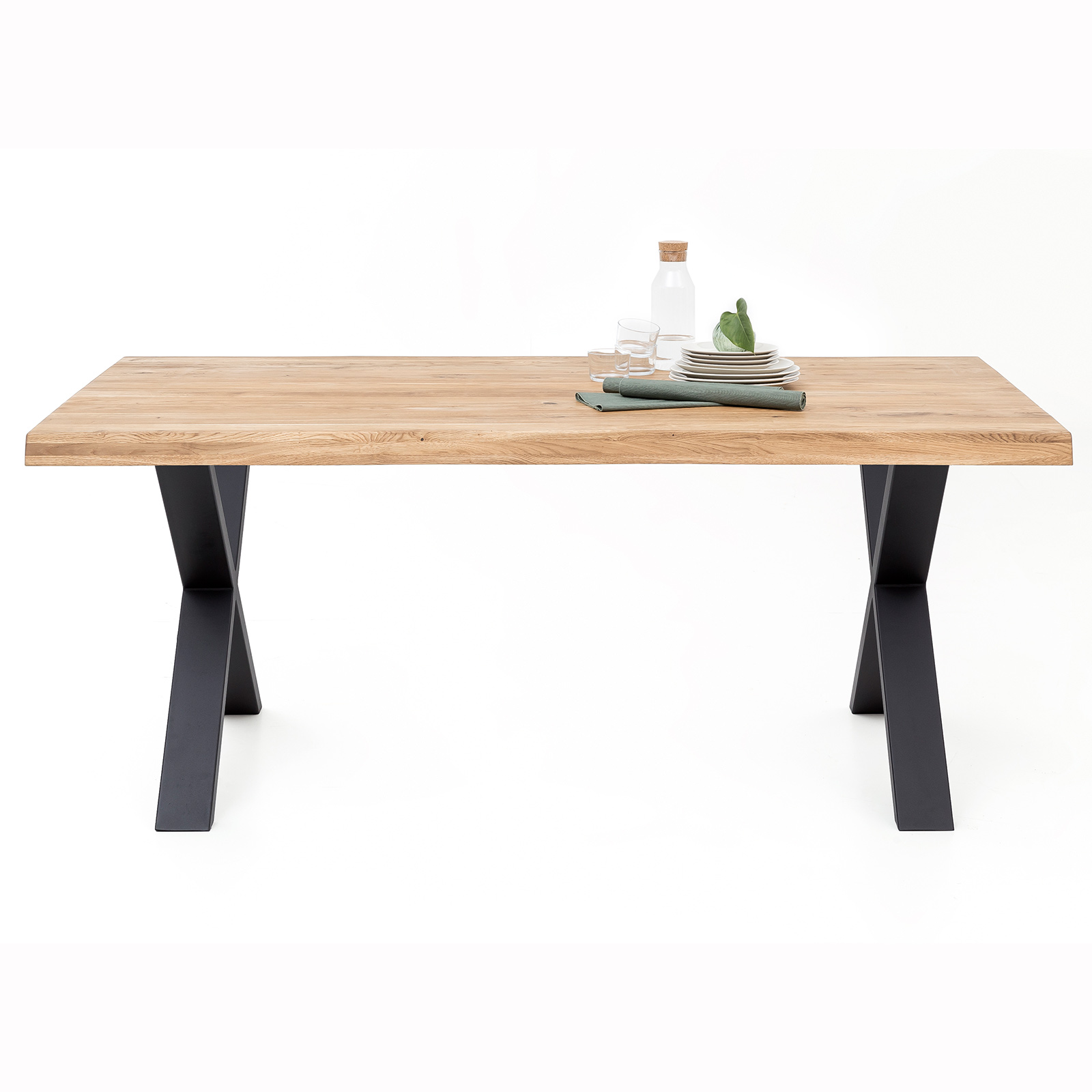 Esstisch - Wildeiche massiv - braun-schwarz - Eisen - 160x100 cm