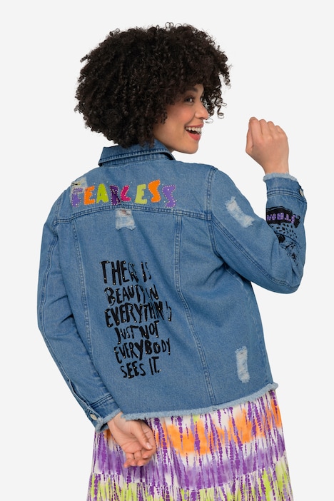 Jeansjacke, Classic Fit, modisch verziert, Hemdkragen, Langarm