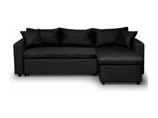 Canapé d'Angle 3 Places Maria Réversible Convertible avec Coffre en simili et microfibre - Noir - L227 x P146 x H81cm - Loungitude