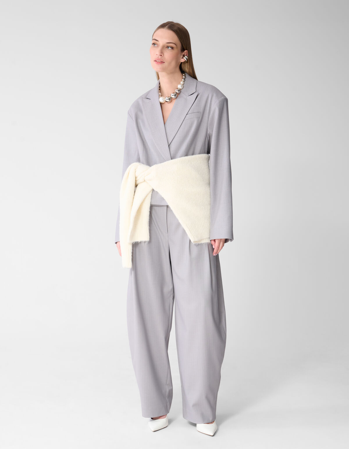 Pinstripe Barrel Fit Pantalon Lichtgrijs