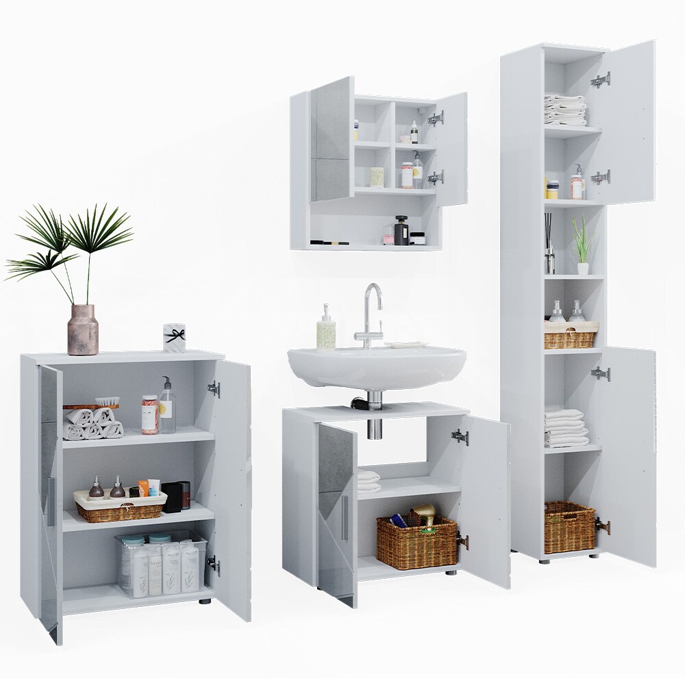 Vicco Badmöbelset mit Dekospiegeln Irma Weiß Hochglanz modern Badezimmerschrank Badschrank Badezimmermöbel Waschtischunterschrank Spiegelschrank Hochschrank Kommode Schranktür Schrankschublade