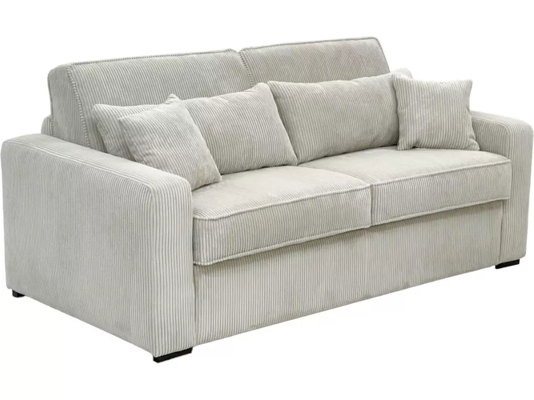 Canapé 4 places convertible express en velours côtelé beige - Couchage 160 cm - Matelas 13 cm - MONDOVI