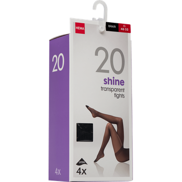 HEMA Panty Shine Transparent 20 Denier Zwart Maat XL 48/52 4 Stuks