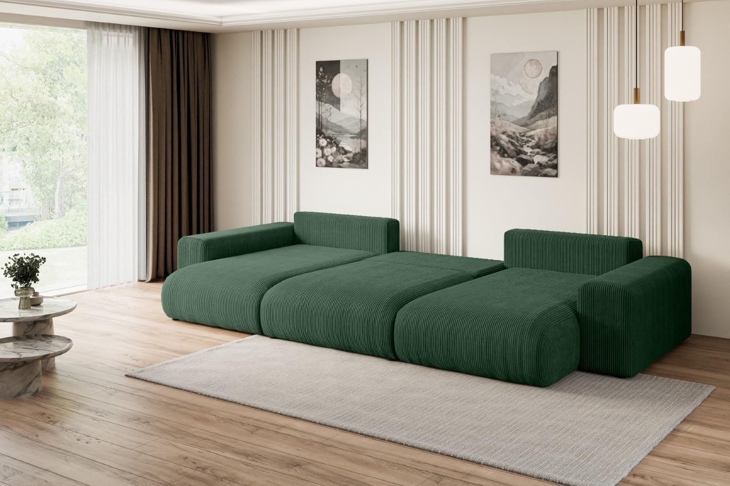 ALTDECOR Ecksofa mit Schlaffunktion und Bettkasten Corner Sofa Eckcouch Couch U-Form universal, Links/rechts angeordnet Schlafcouch Ausziehbar Wohnlandschaft Eskar-U -364x176x84cm Grün