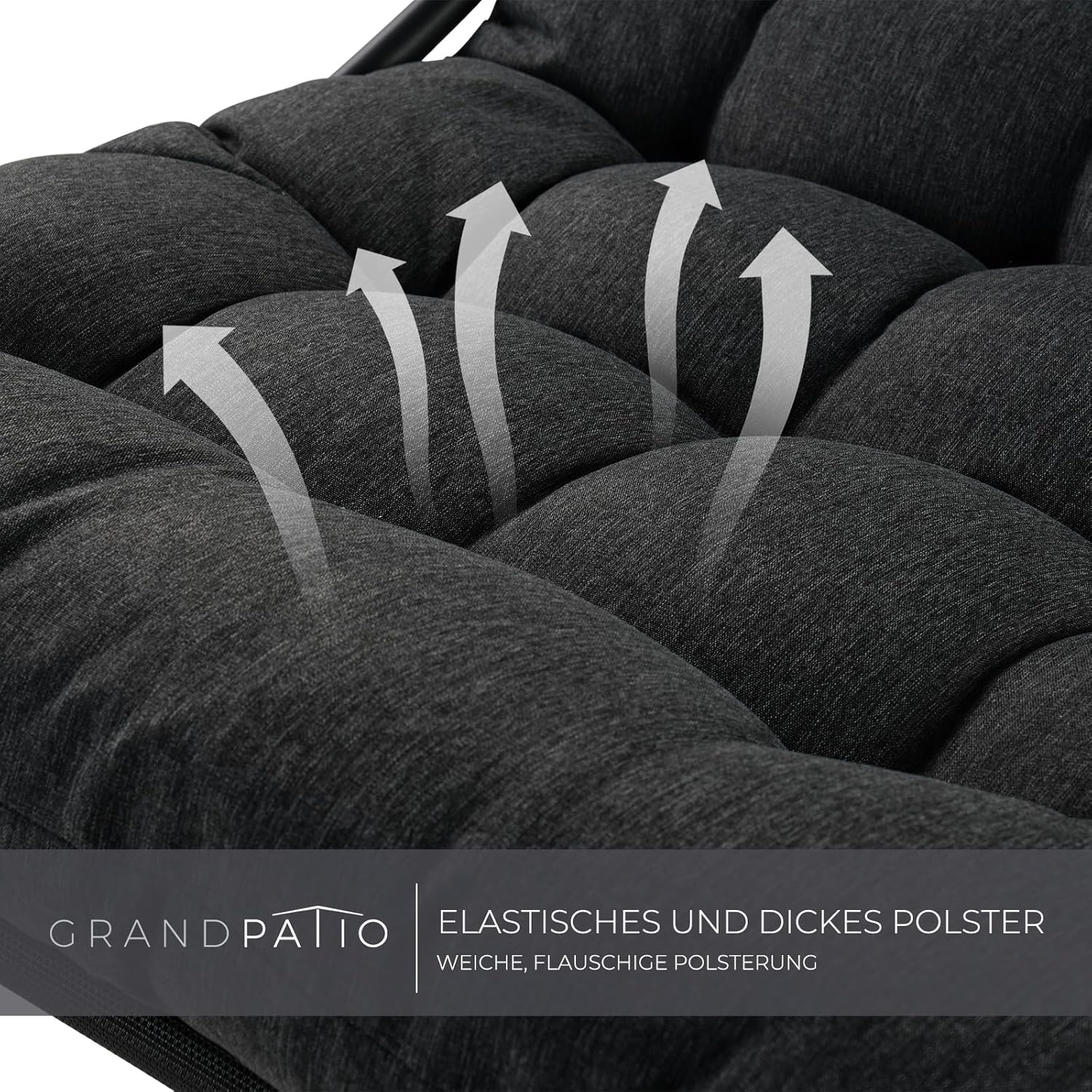 Grand patio schaukelstuhl Outdoor mit Kissen, Schaukelliege Wetterfester Relaxstuhl aus Metall für Garten, Wohnzimmer, Hof, Terrasse und Balkon, bis 150 kg Belastbar - Schwarzgrau