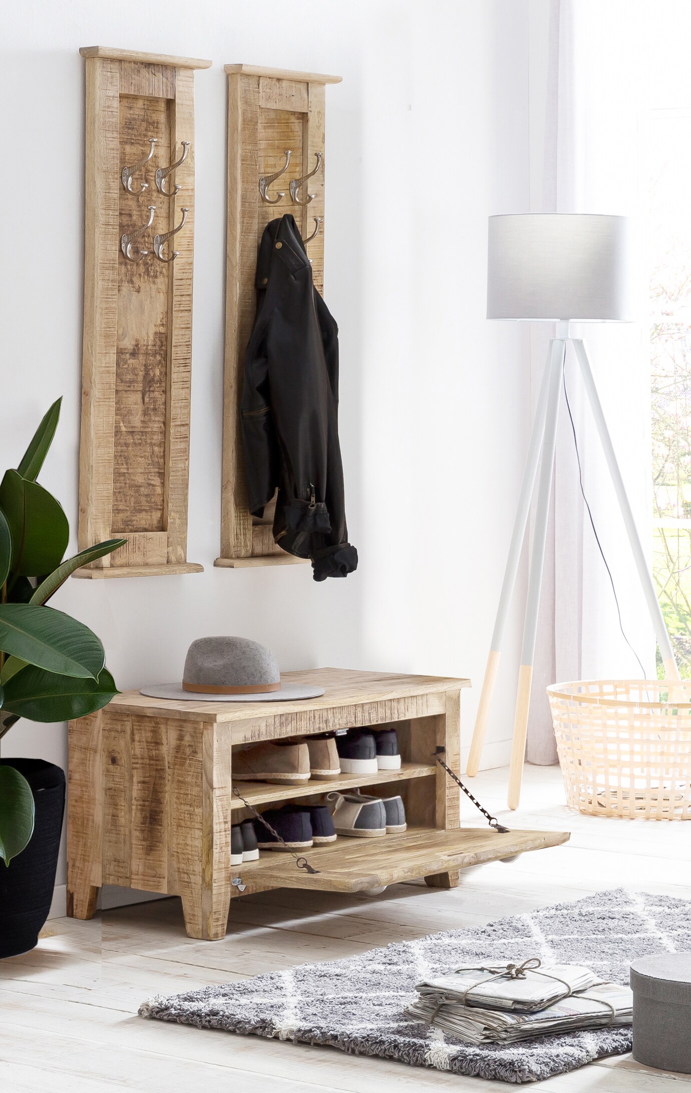 Dielen Set Schuhschrank Garderobenpaneel Flurmöbel Kleiderhaken Garderobe
