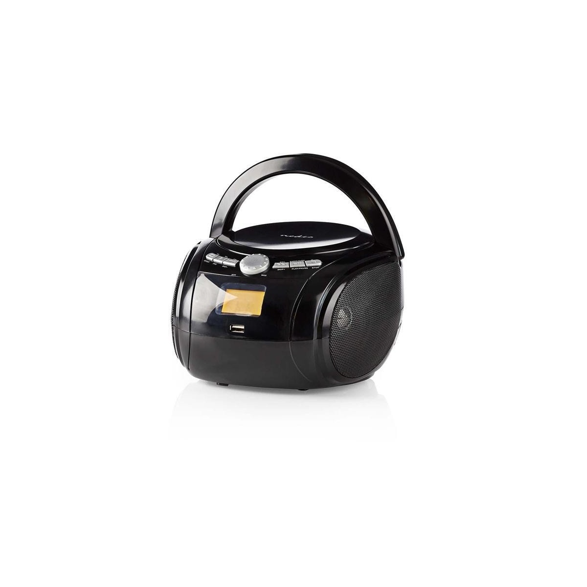 Nedis CD-spiller Boombox | Batteri drevet / Nettstrøm drevet | Stereo | 9 W | Bluetooth® | FM | USB-avspilling | Bære håndtak | Sort
