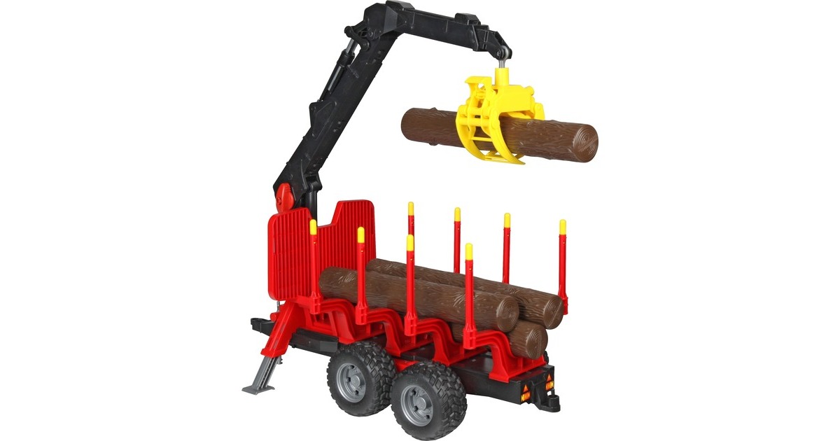 bruderBosbouw aanhangwagen met laadkraan en vier boomstammen Modelvoertuig  (02252)
