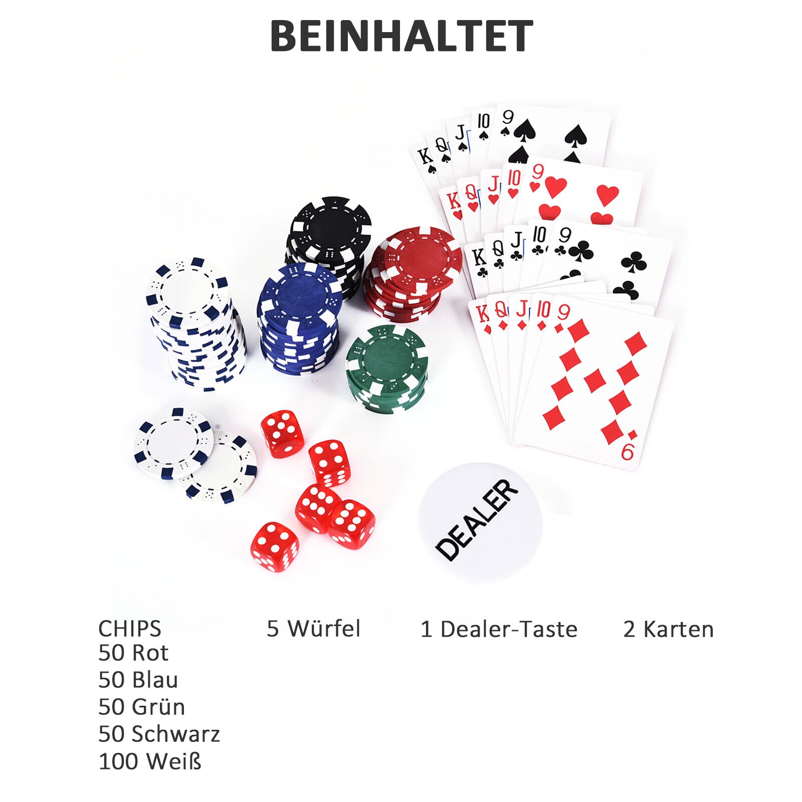 HOMCOM Pokerkoffer mit 300 Chips silber 38 x 20,5 x 6,5 cm (LxBxH)
