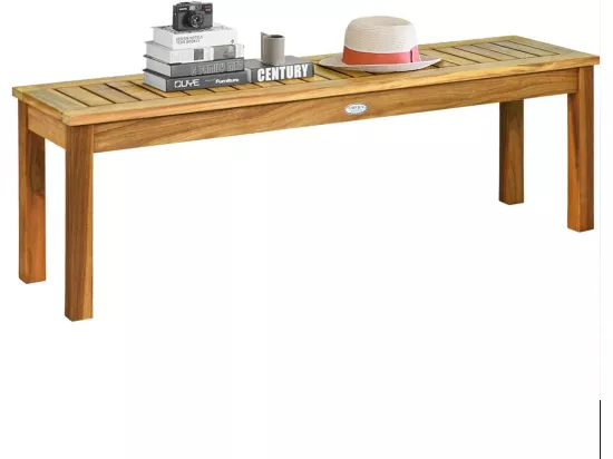 Banc de Jardin en Bois d’Acacia, Banc de Terrasse sans Dossier avec Assise à Lattes, 132 x 34 x 43,5 CM, Charge Max 360KG