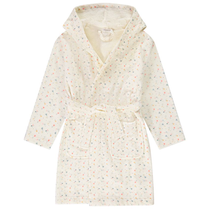 Peignoir éponge imprimé fleuri pour fille - Ecru