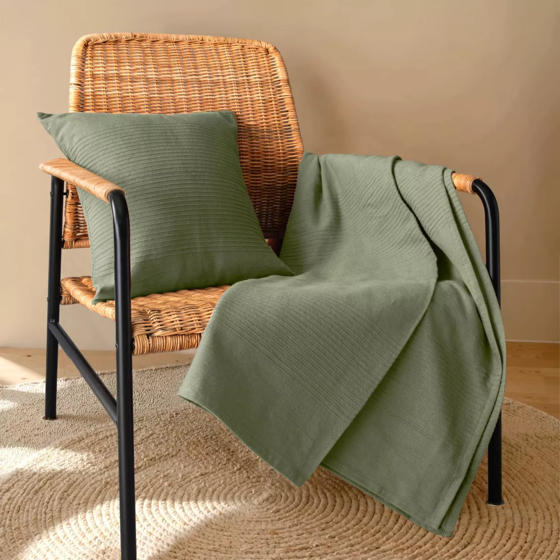Couvre-lit coton tissé (180 x 220 cm) Léa Vert romarin