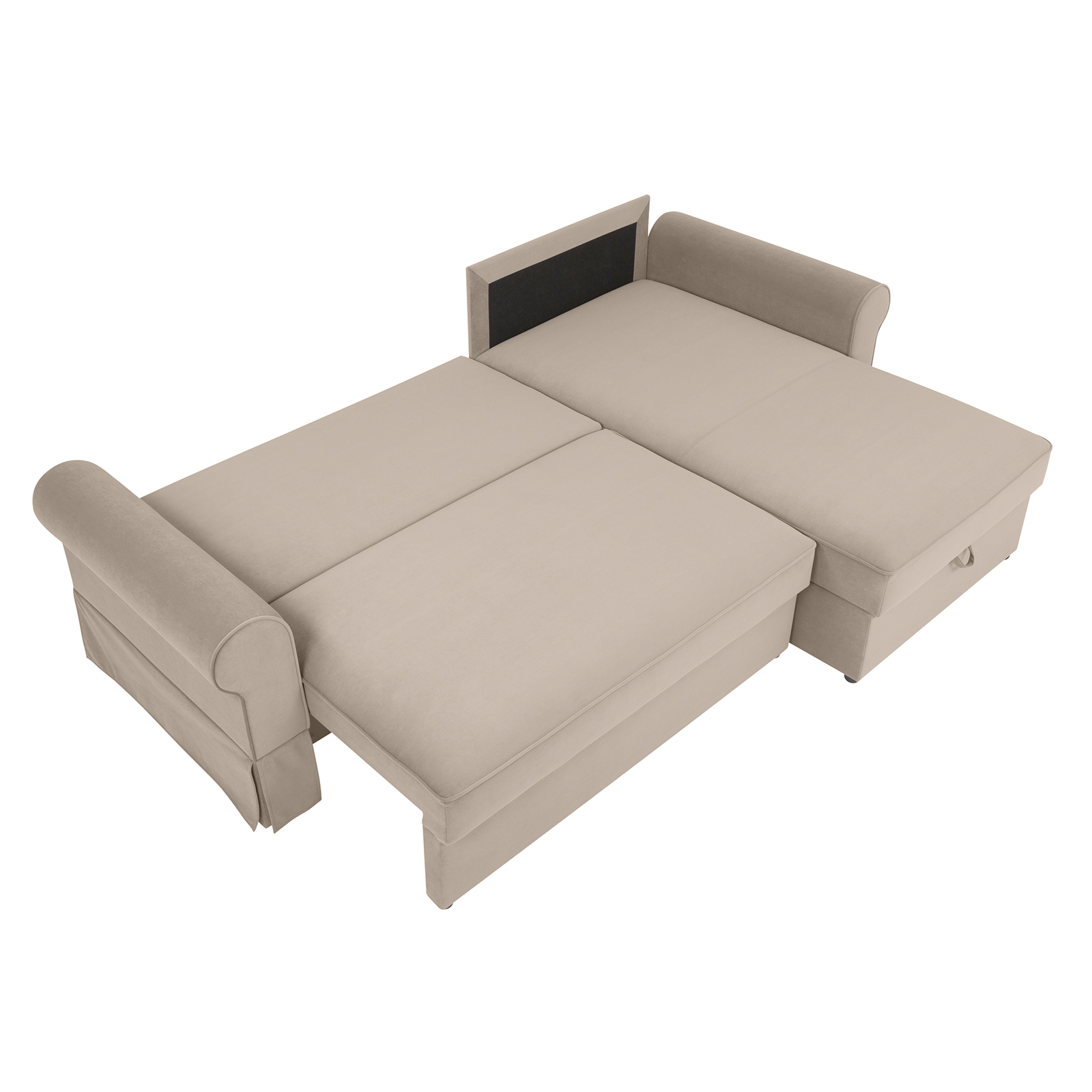 Ecksofa - beige - Velvet - Liegefunktion und 2 Staukästen