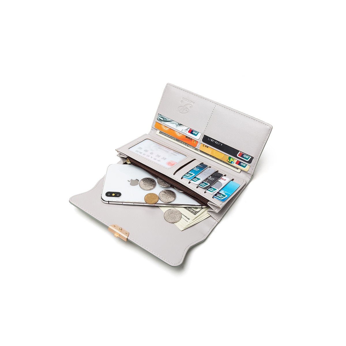 Lang veske for kvinner, lommebok, kortholder clutch Grå