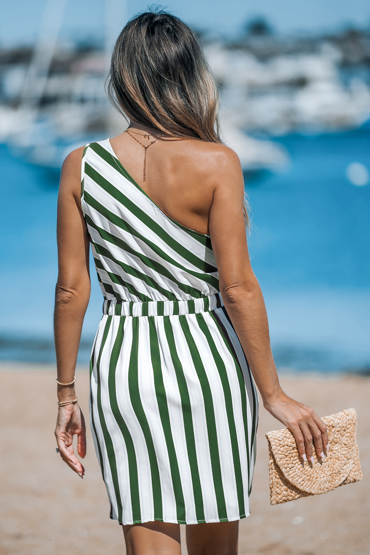 Robe mini avec ourlet tulipe à une épaule et rayures