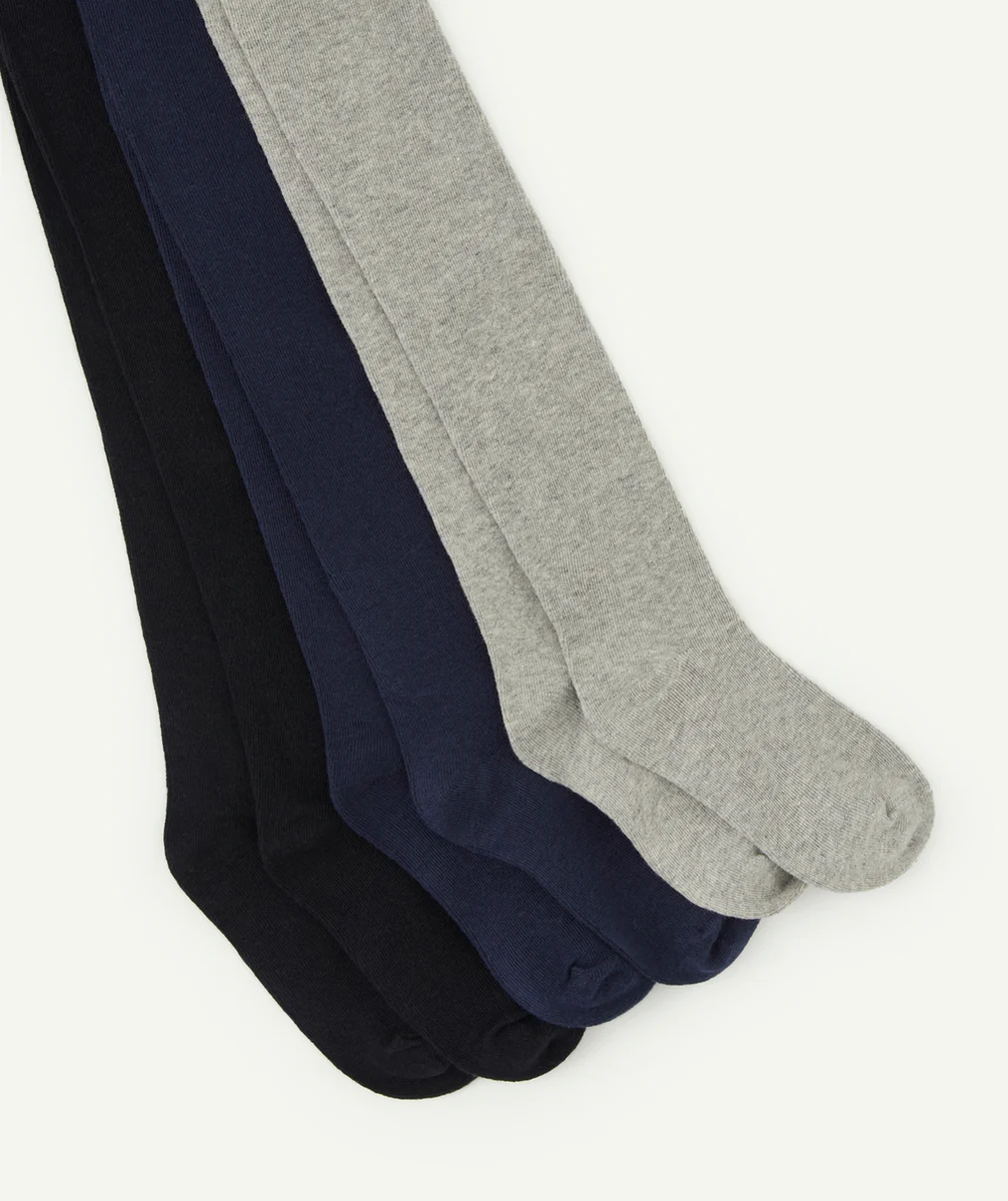 LOT DE 3 COLLANTS UNIS GRIS NOIR ET MARINE EN TRICOT POUR FILLE