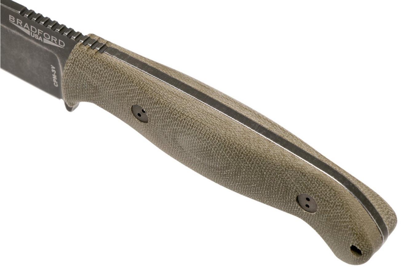 Bradford Guardian 4.5, 3D OD Green Micarta Guardian 4.5 CPM 3V, Sabre Nimbus 4.5S-102N