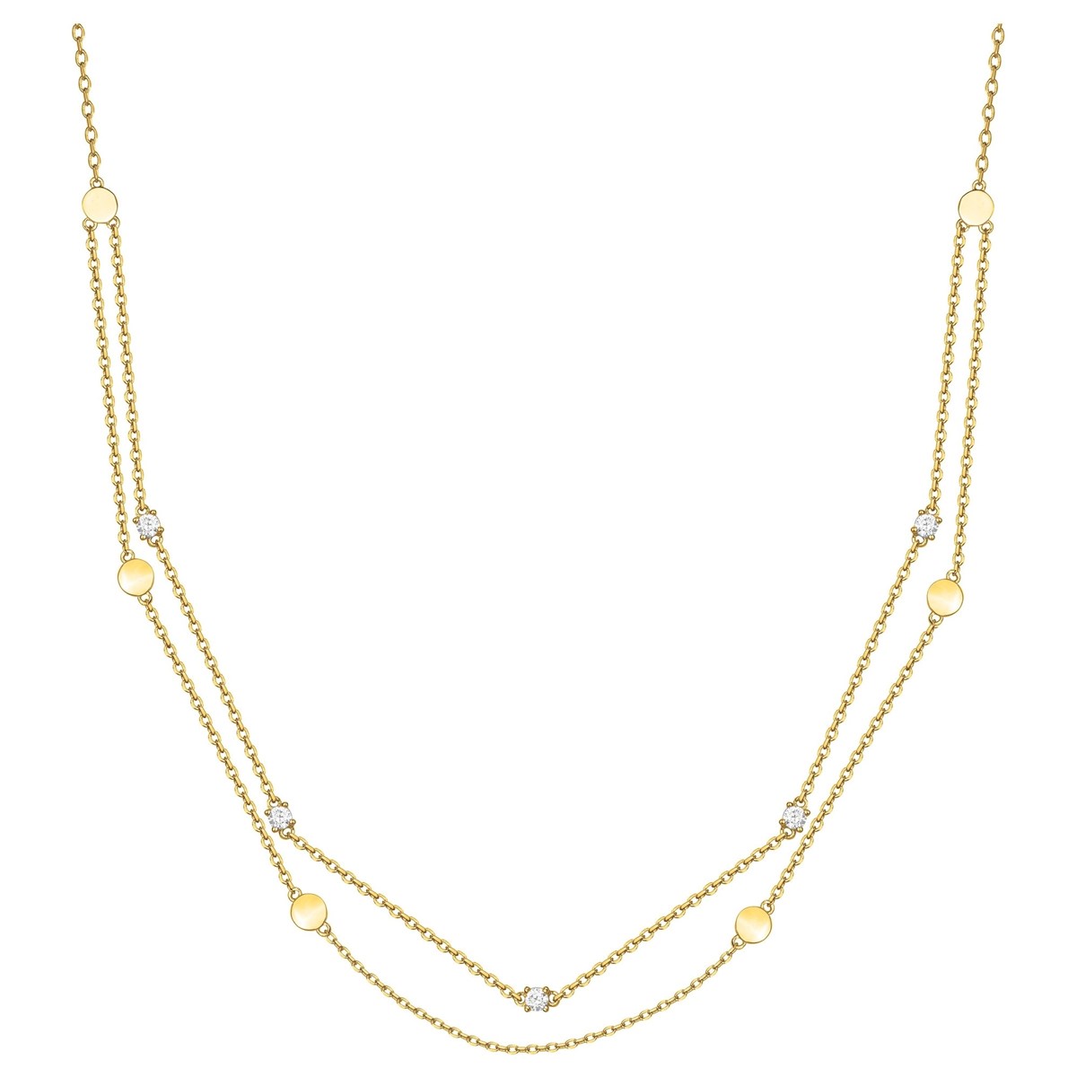 Collier double chaînes en Plaqué Or avec oxyde de zirconium blanc