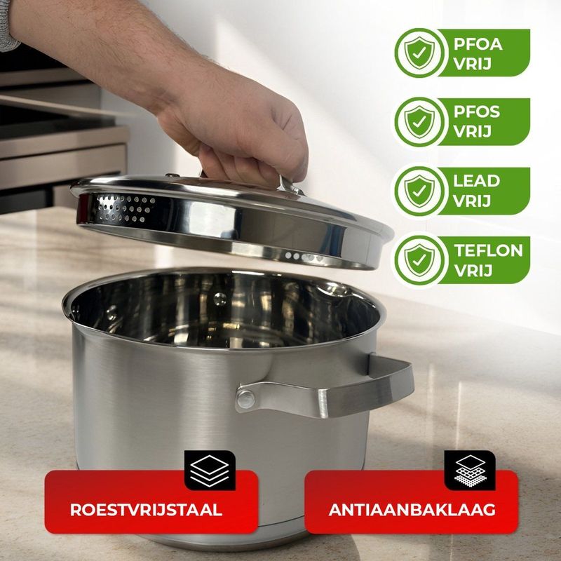 Smile Pannenset Inductie met antiaanbaklaag - RVS Kookpannen voor alle warmtebronnen - Set van 5 pannen inclusief deksels