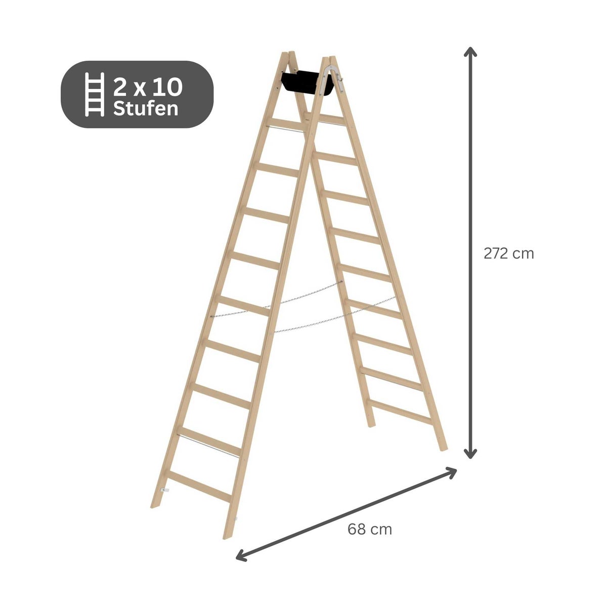 PROREGAL Houten Trapladder met 2 x 10 Sporten