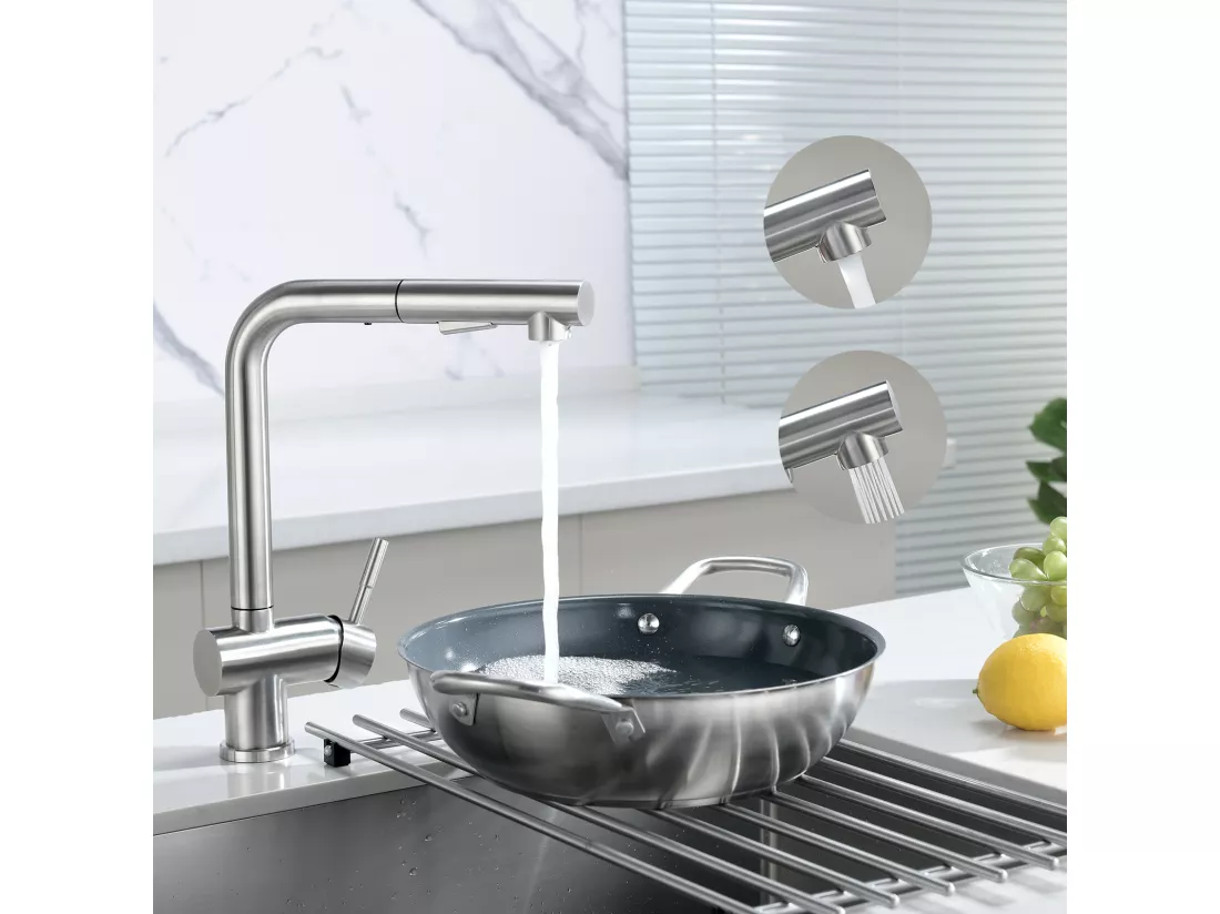 Cecipa max Mitigeur Cuisine Avec Douchette Extractible, Mitigeur à 2 Modes de Pulvérisat, Mitigeur Evier Avec Barboteur Démotable, Brossé,EU Modèle