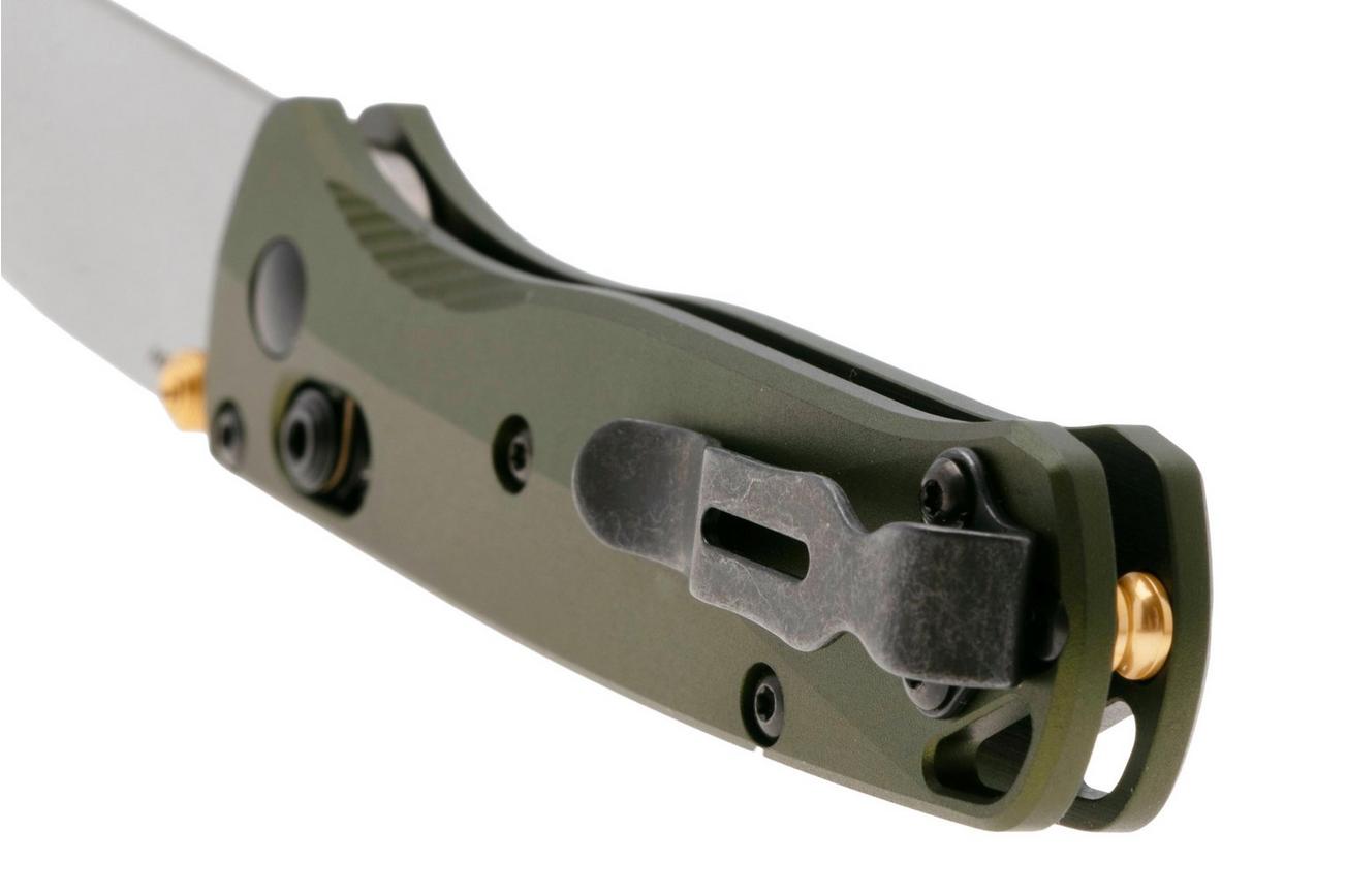 Benchmade Mini Bugout 533SL-10 Crushed Silver Cerakote CPM S90V, Woodland Green Aluminum, zakmes