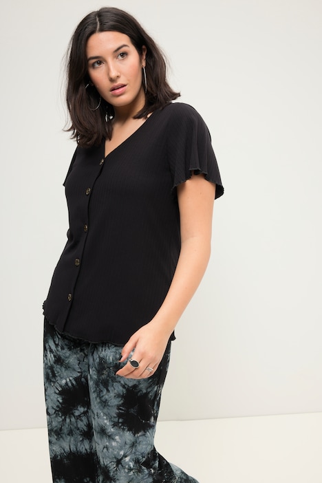 Rippshirt, Classic Shape, V-Ausschnitt, Flügel-Halbarm