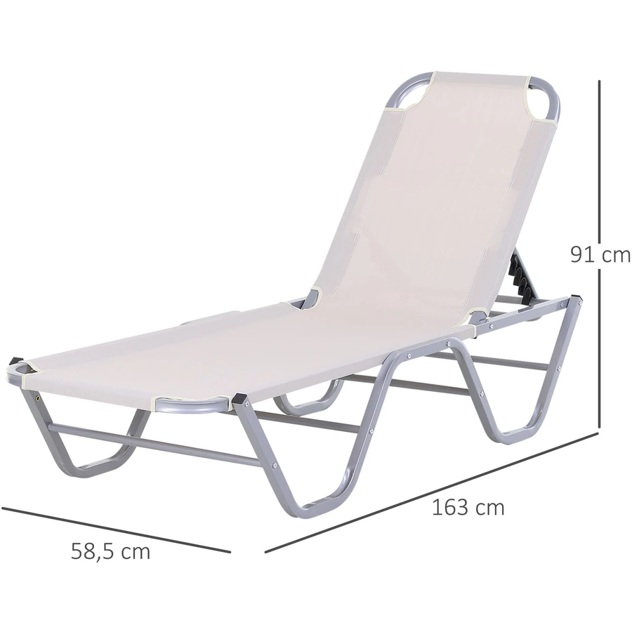 Outsunny Sonnenliege mit verstellbarer Rückenlehne cremeweiß, silber