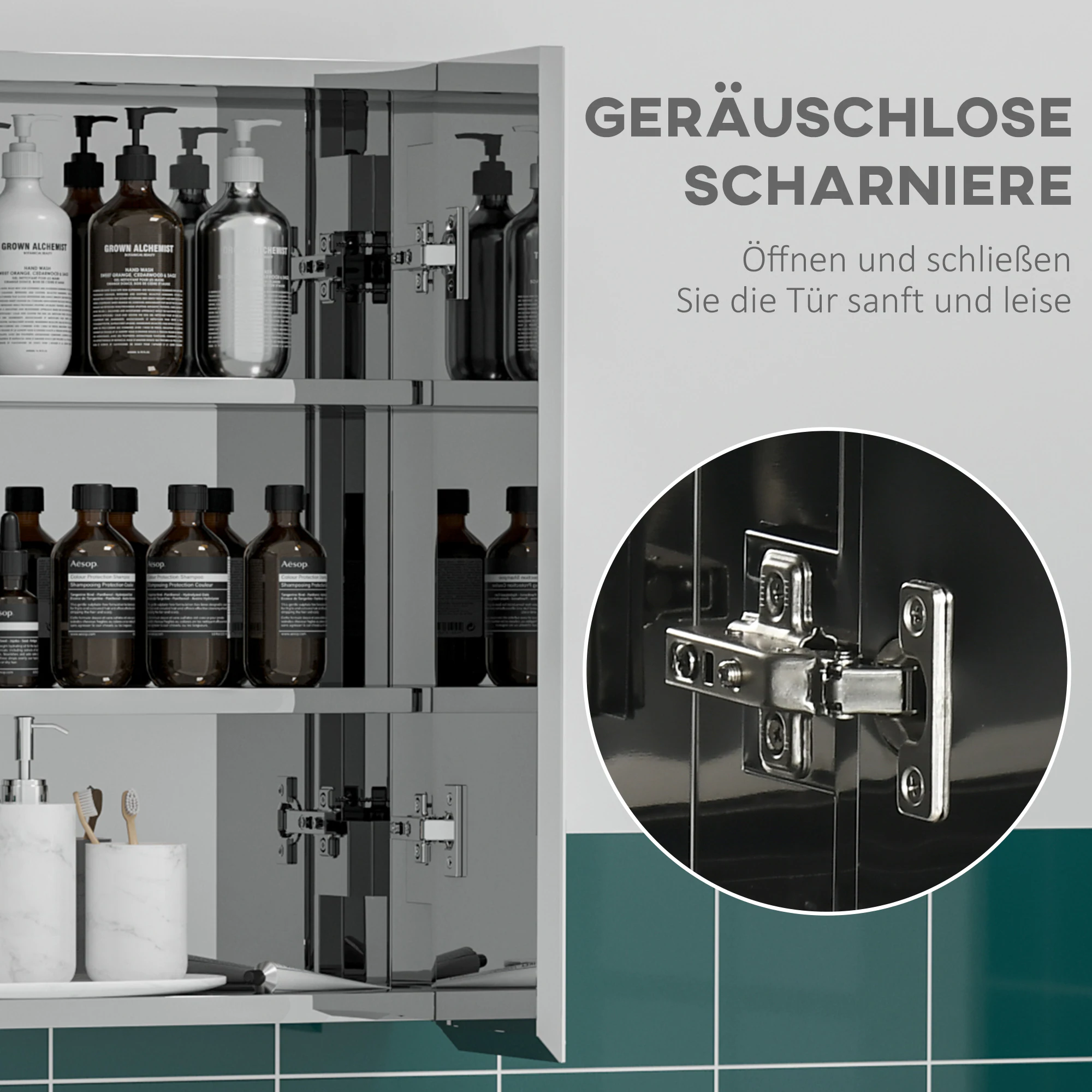 kleankin Spiegelschrank mit Soft-Close-Funktion silber 54L x 13B x 60H cm