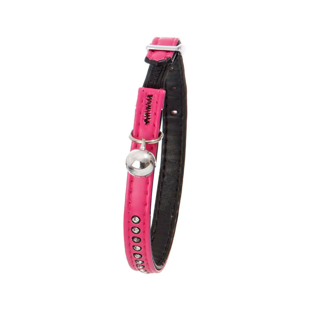 Collier 30 cm x 11 mm rose avec strass et clochette pour chat