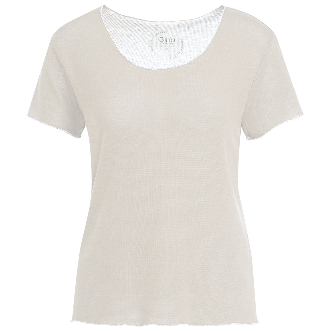 Gina Collection Damen T-Shirt mit glänzender Abschlussnaht beige