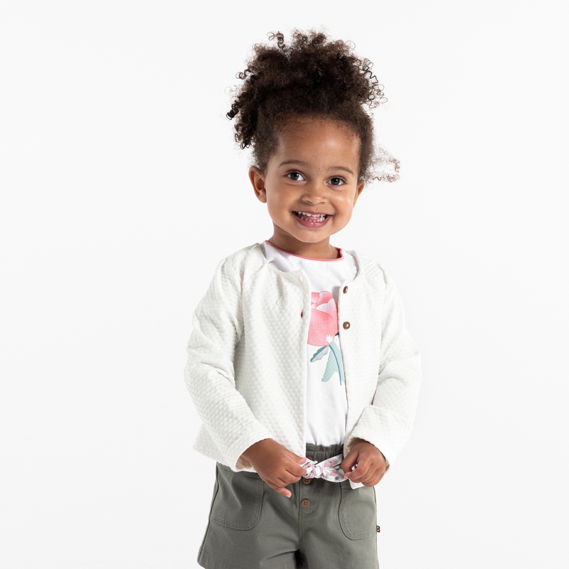 Gilet en maille effet pois blanc bébé fille