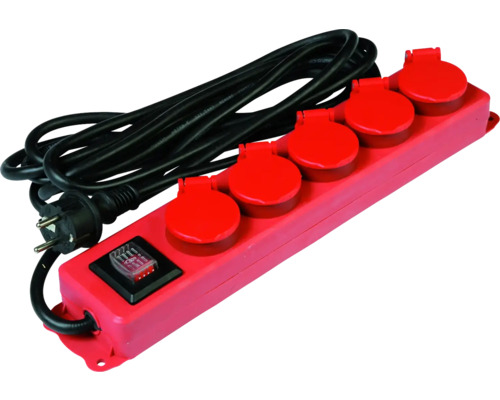 5-voudige stekkerdoos IP44 schakelaar 3G1.5 rood 4,5 m