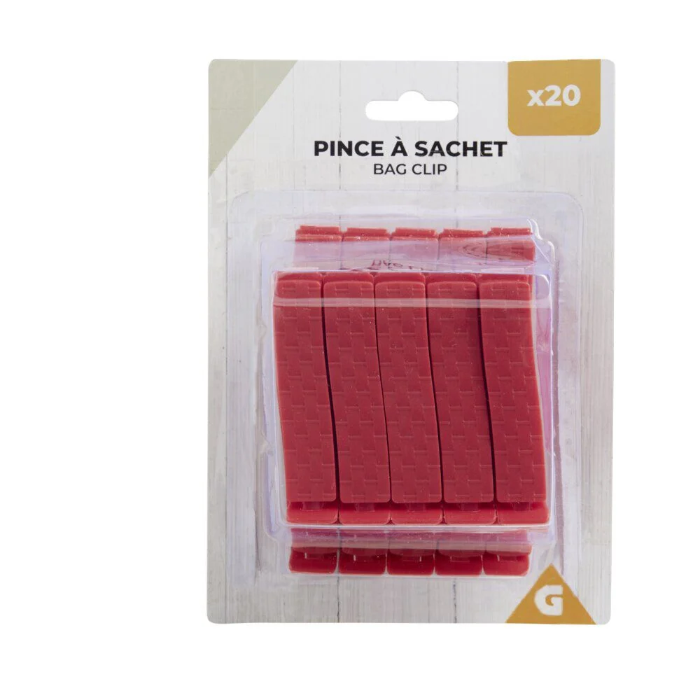 Lot de 20 pinces à sachet plastique rouge