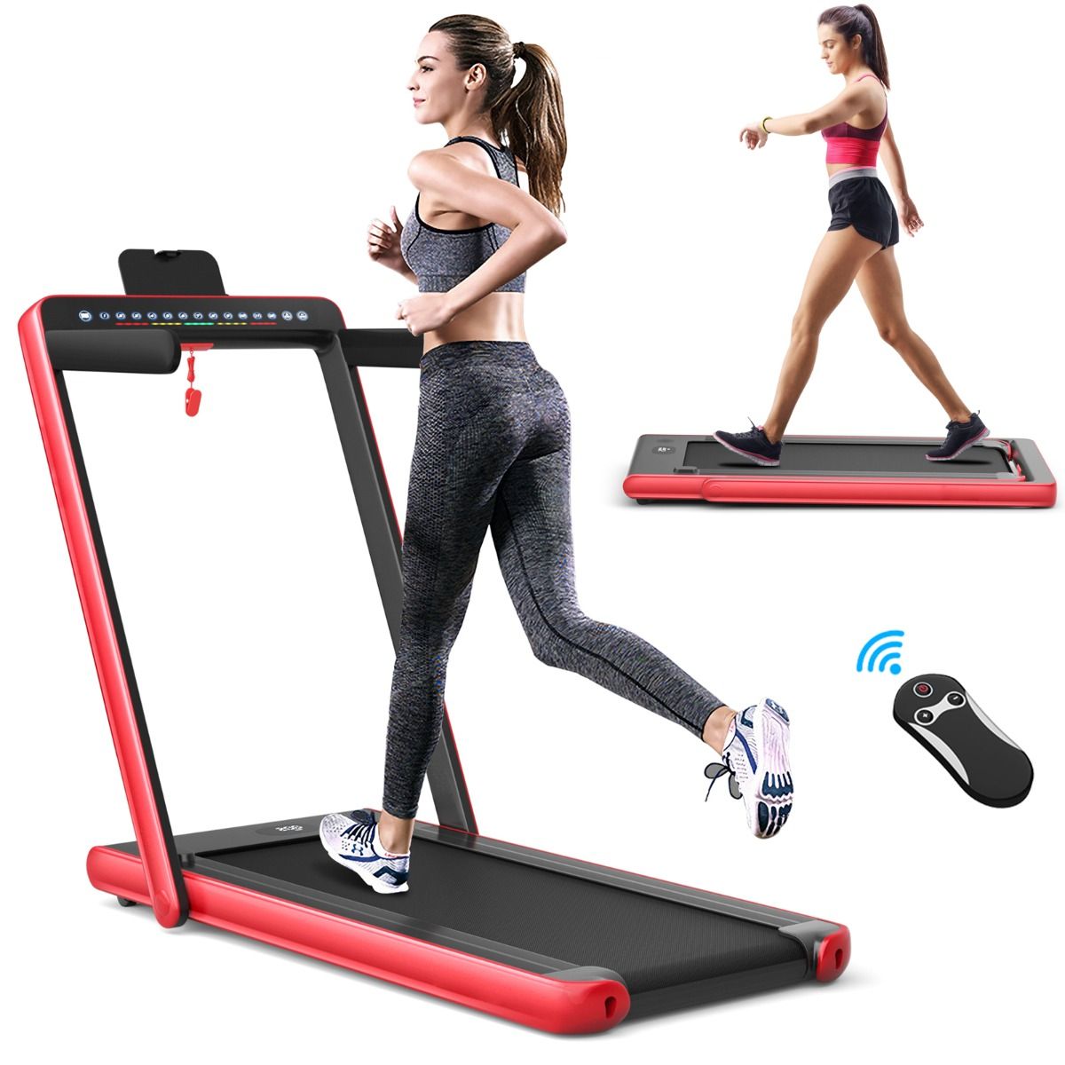 Tapis de Course Pliable 0,75HP Double Affichage LED APP et Télécommande Vitesse Motorisé 12 km/h Surface 40x100cm Rouge - Lidl-Manfred