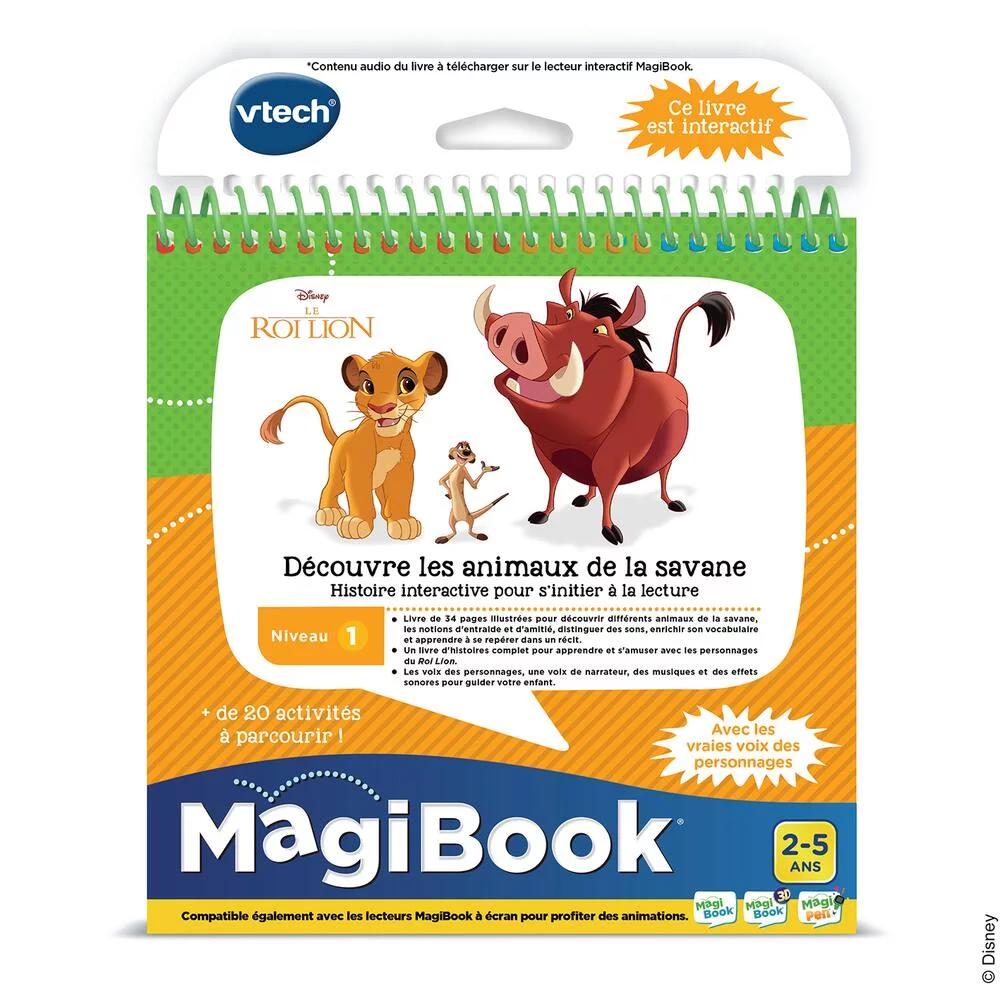 LE ROI LION -  LIVRE MAGIBOOK - DECOUVRE LES ANIMAUX DE LA SAVANE