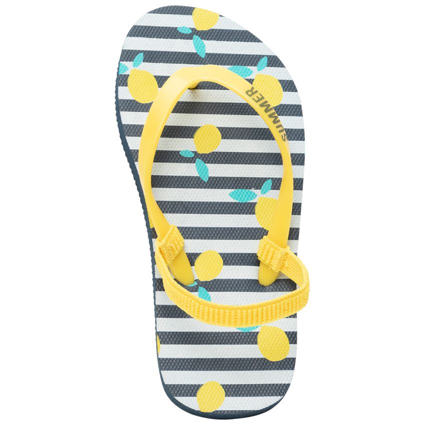 Tongs à rayures et citrons avec lanière au dos - Jaune