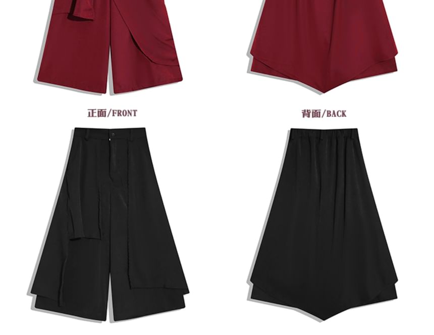 purplelouve - Mid Rise Plain Asymmetrische Broek met Wijde Pijpen