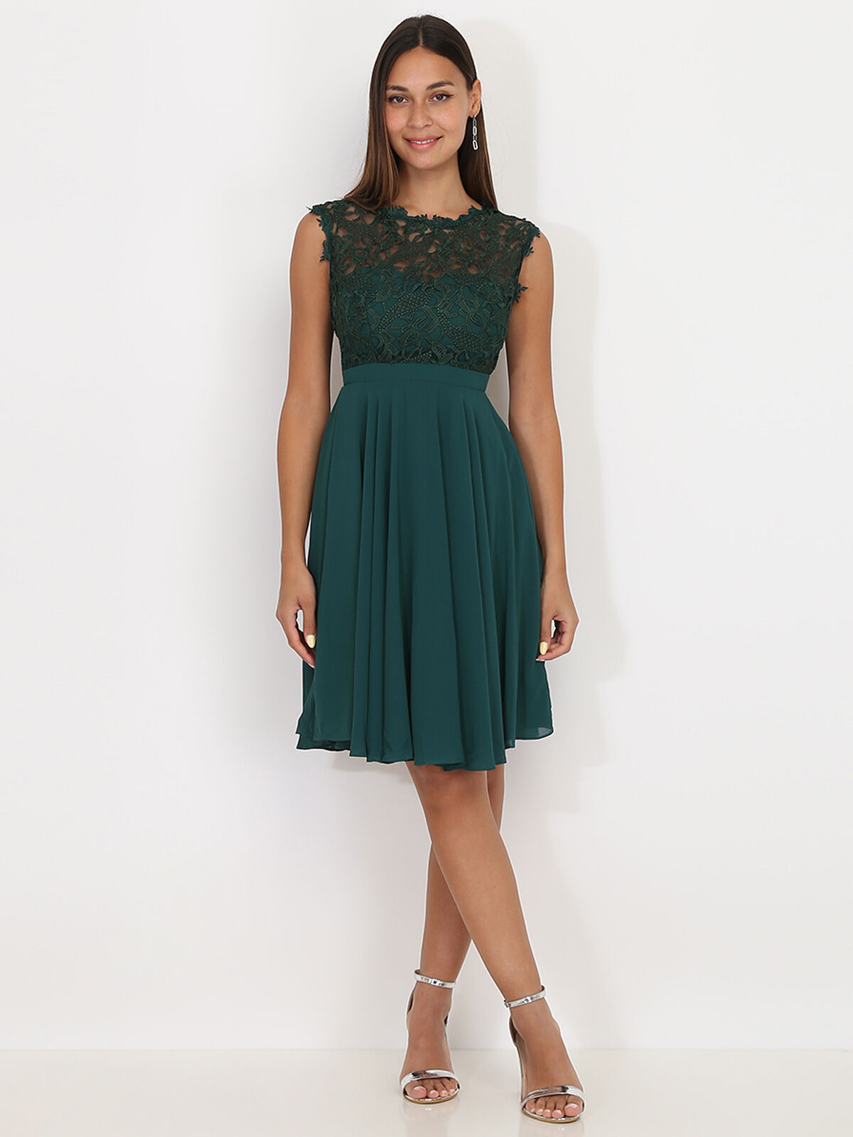 Robe de cérémonie avec dentelle- Vert foncé