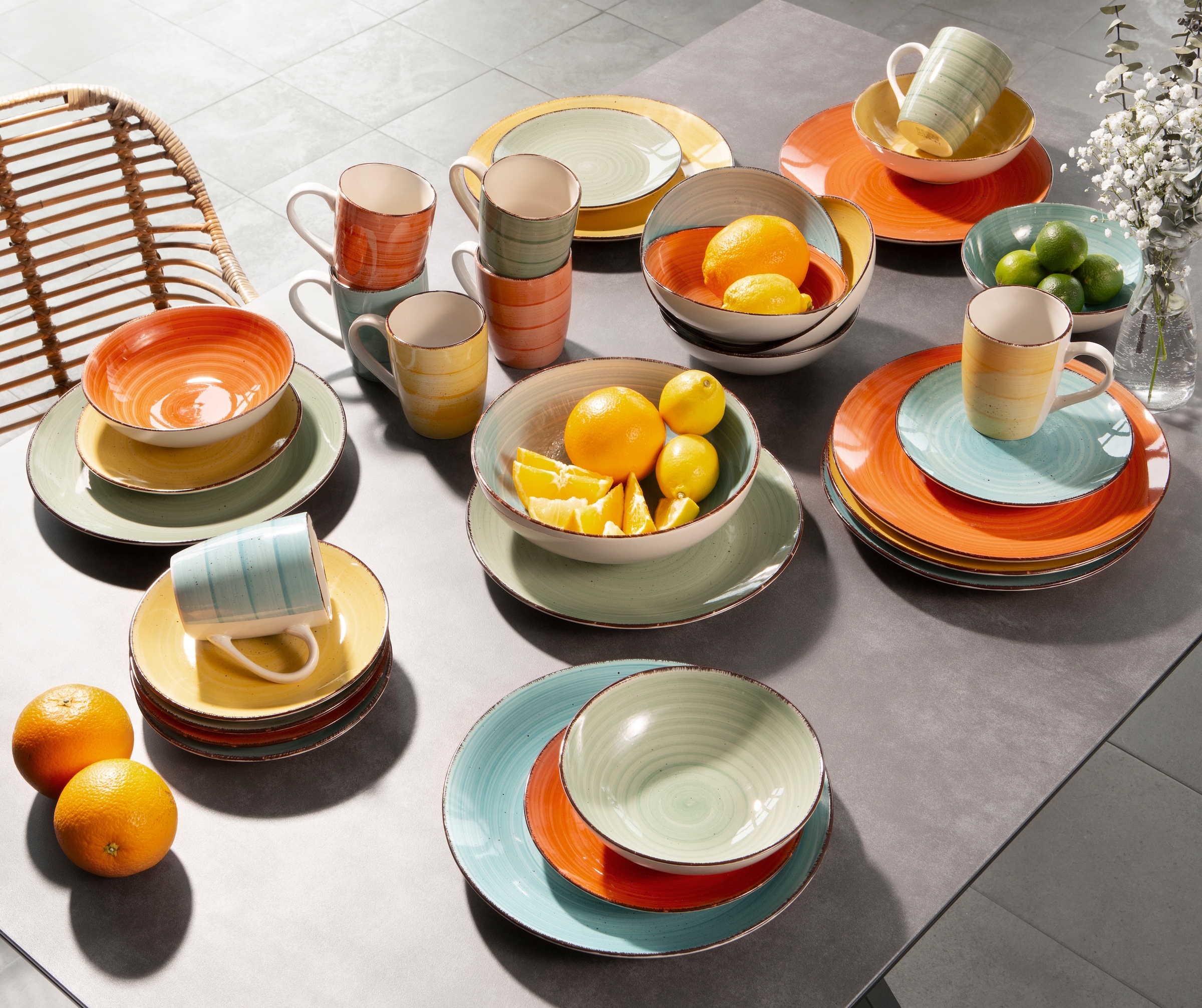 my home Kombiservice »Geschirr-Set, Service Verceia« Pinselstrich-Dekor, von Hand bemalt, 33 Teile