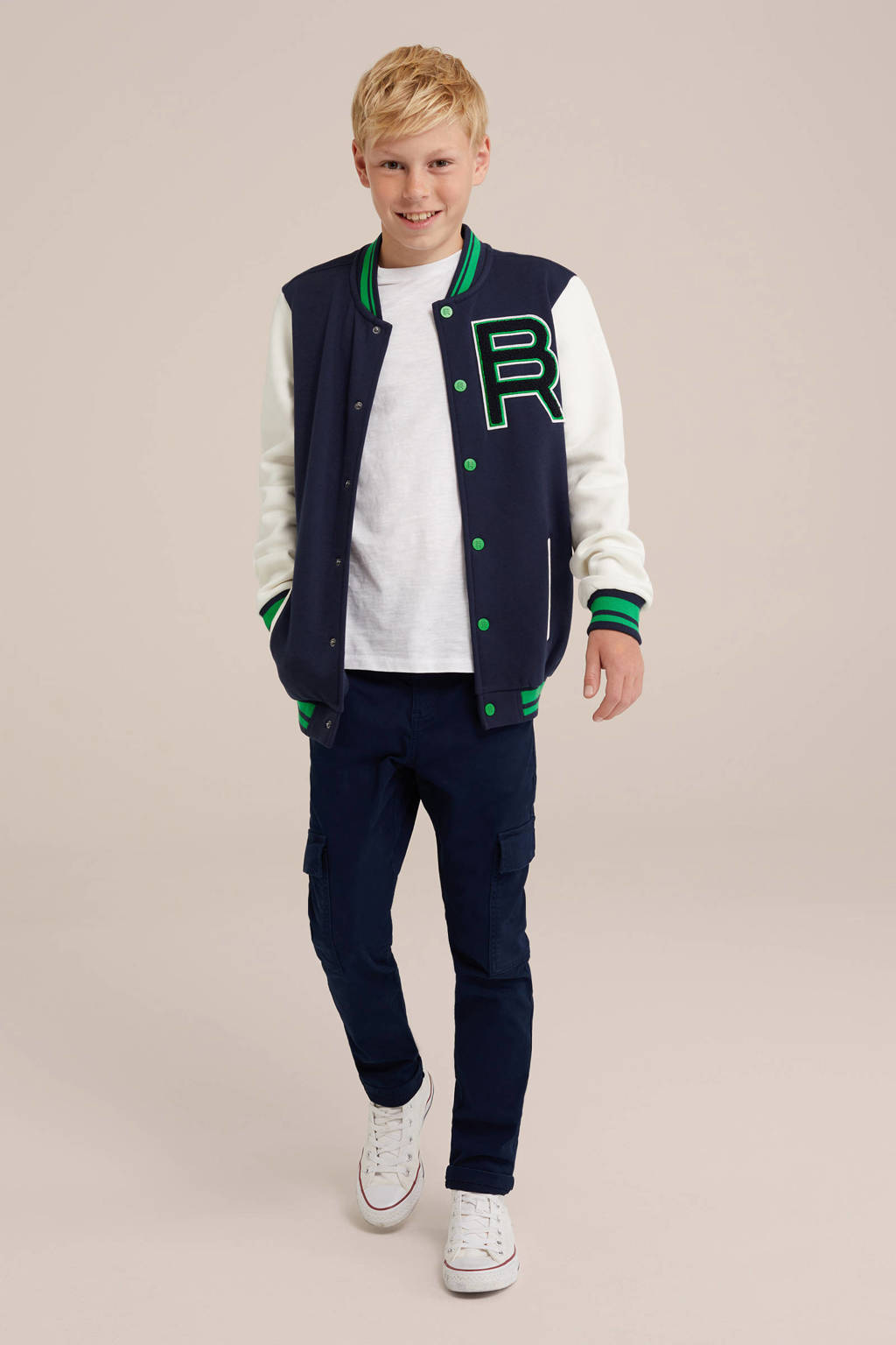 WE Fashion bomberjack blauw/groen/wit