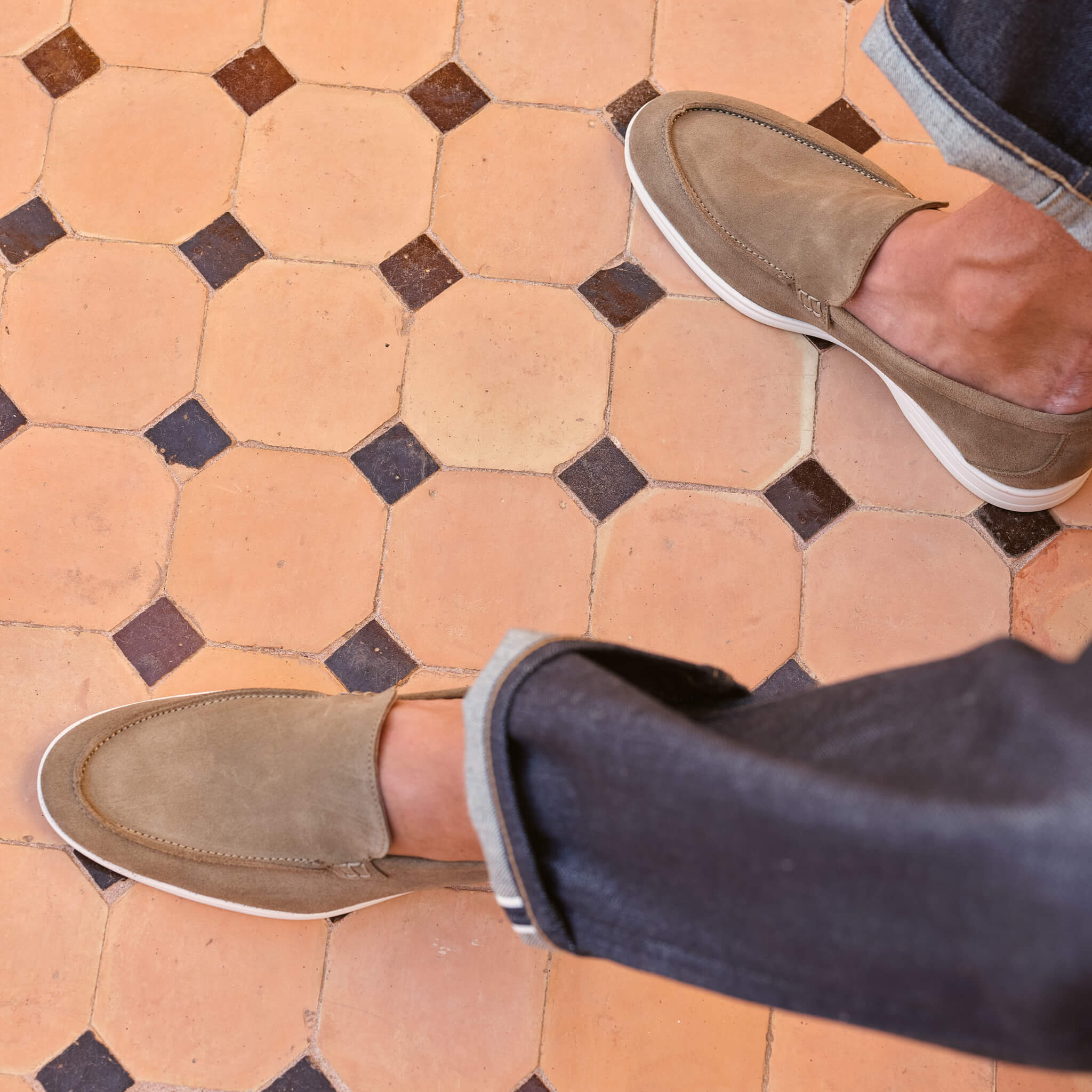 Momy-Mocassin en veau velours kaki