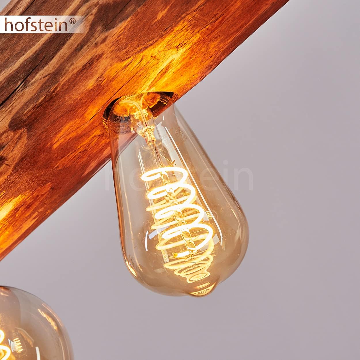 HOFSTEIN Hängeleuchte Canedo, 5-flammige Hängelampe aus Metall/Holz in Schwarz/Natur im skandinavischen Design, Pendelleuchte m. Holzstab u. Fassungen aus Metall, 5 x E27, ohne Leuchtmittel