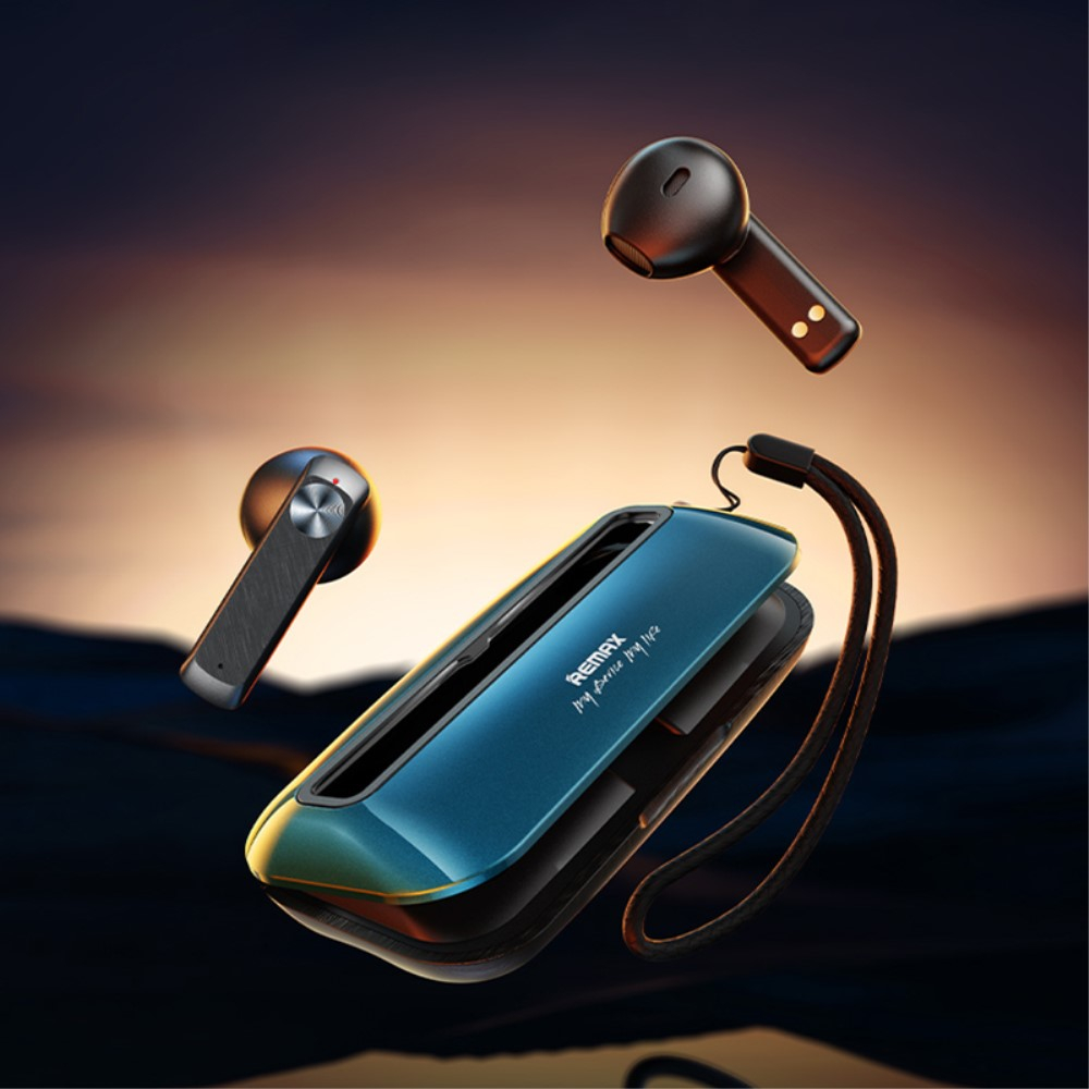 Kabellose TWS Bluetooth 5.3 In-Ear Kopfhörer Headset IPX6 mit Ladecase und Touch Control (280mAh) / Handschlaufe - Schwarz / Blau