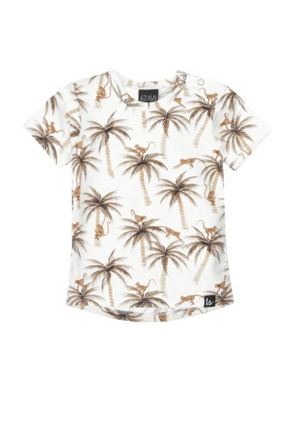 Babystyling baby T-shirt met all over print wit/bruin