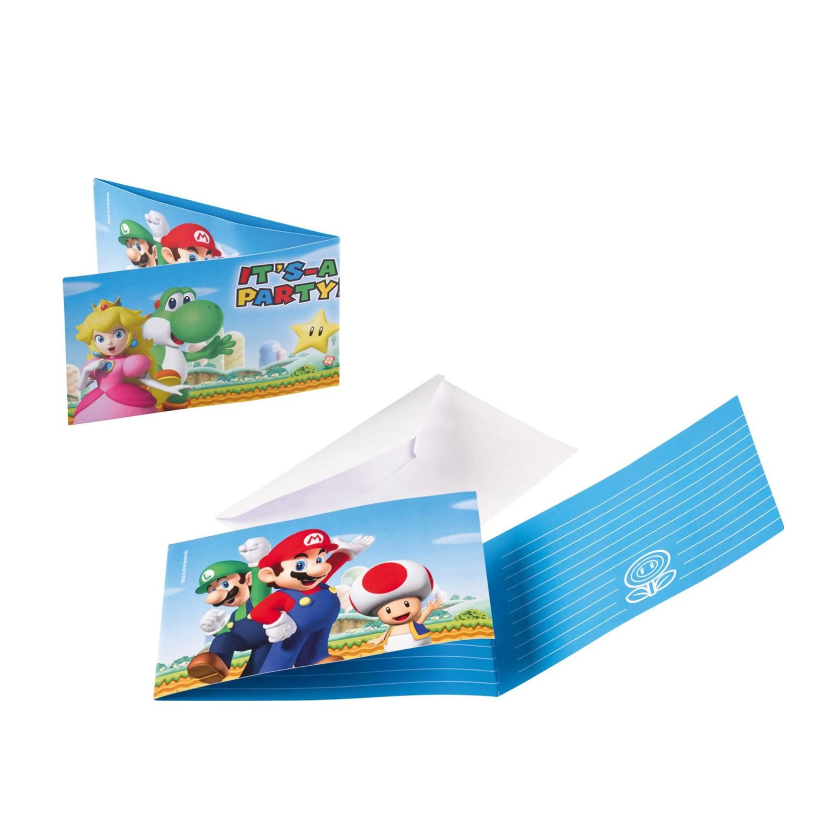 (8er Set) Kinder Party Einladungs Karte Postkarte inkl. Brief Umschläge (33913) - Super Mario